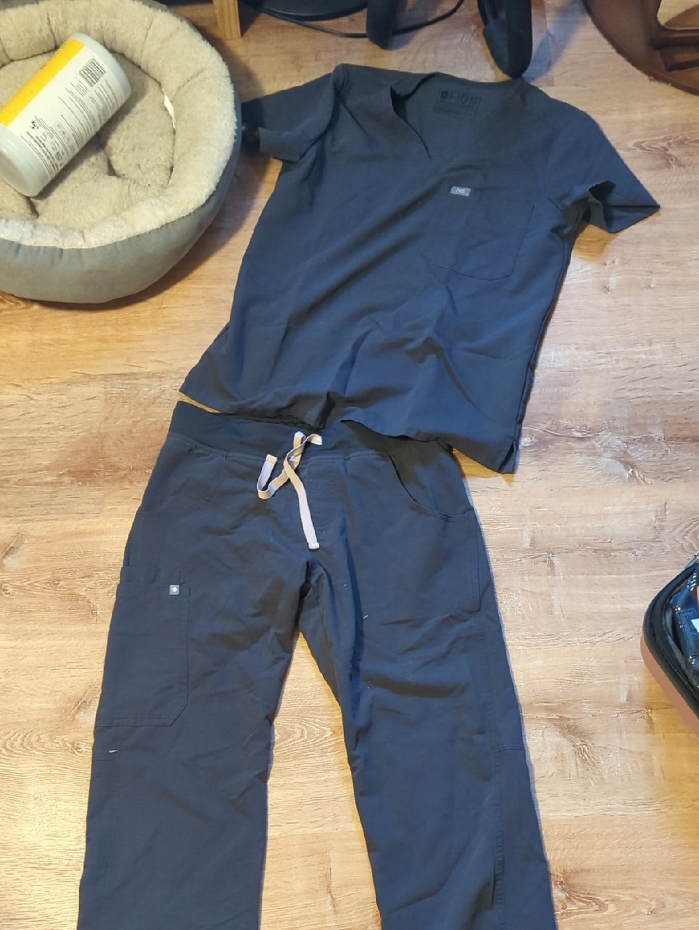 Figs Charcoal Gray Medical Scrub Set with Drawstring Pants